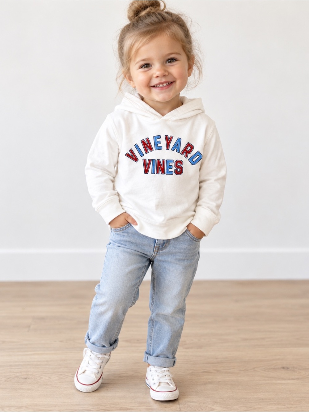 Vineyard Vines White Kids Hooded Pullover with Red & Blue Logo